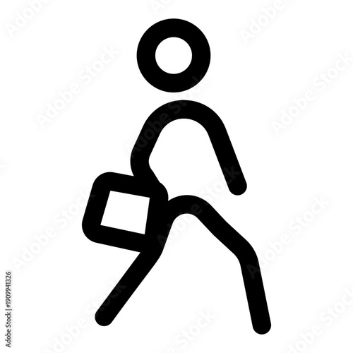 A linear icon showing a character strolling on road 
