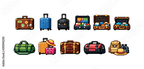 Luggage, travel 3d icon set. Suitcase, bags, leisure 3d icons collection.