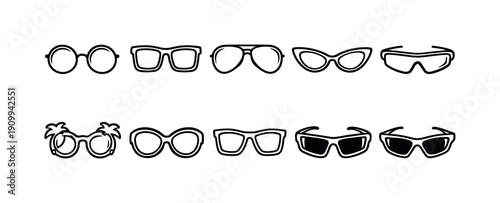 Eyewear line icon set. Glasses, sunglasses, fashion accessories outline collection