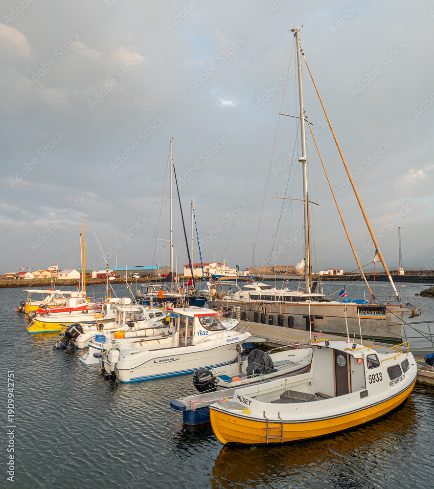 Fototapeta premium boats in the port of island of Hrisey in Iceland