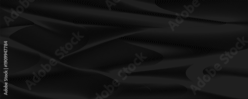 Black abstract background design. Modern wavy line pattern in monochrome colors. Premium stripe texture for banner, business backdrop.