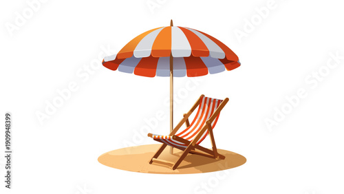 Beach Chair and Umbrella on Sand Illustration