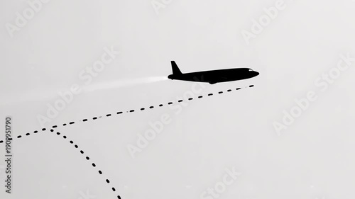 Airplane Silhouette in Minimalist Style with Dramatic Lighting on White Background for Travel Advertising