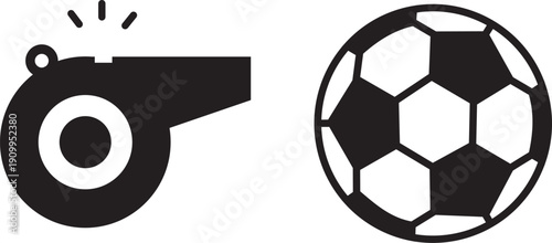 Soccer Ball and Whistle Icon for Sports Referee and Game