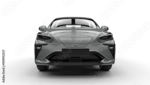 Modern elegant electric car in silver gray color - front view