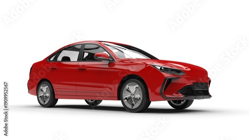 Modern elegant electric car in bright red color - beauty shot