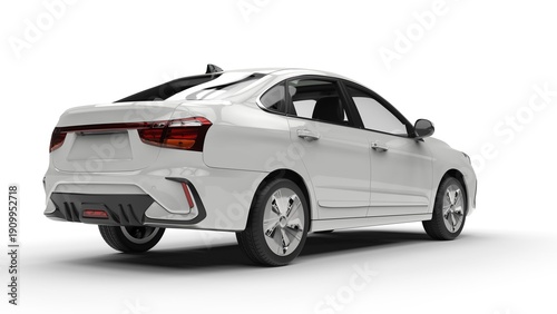 Modern elegant electric car in clean white color - rear side view