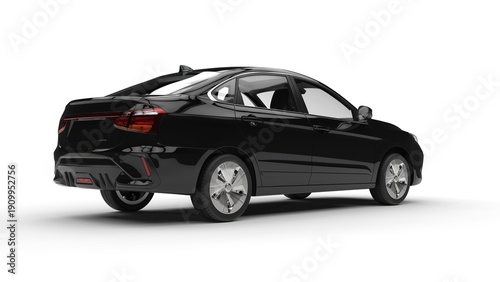 Modern elegant electric car in shiny black color - back view
