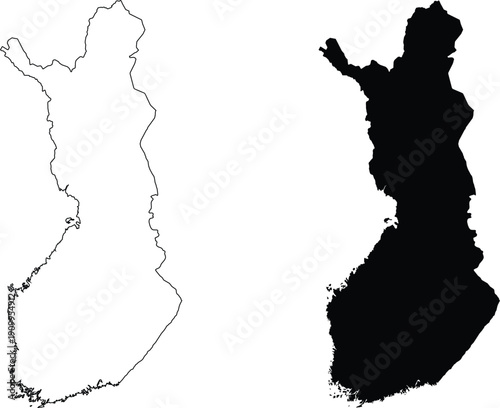 Finland outline and silhouette map Keywords: Finland, map, outline, silhouette, Europe, country