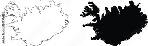 Iceland outline and silhouette maps europe