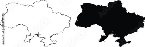 Ukraine map outline and silhouette geography