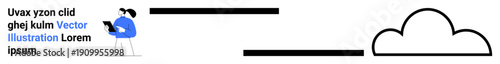 Cloud technology, data sharing, digital interaction, modern communication, IT solutions, connectivity. A figure holding a tablet with a cloud connection. Cloud technology and data sharing concept