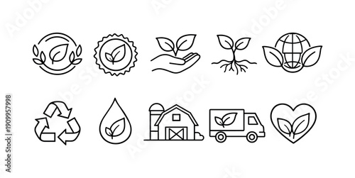 Ecology, environment outline icon set. Sustainable, eco-friendly nature icons collection