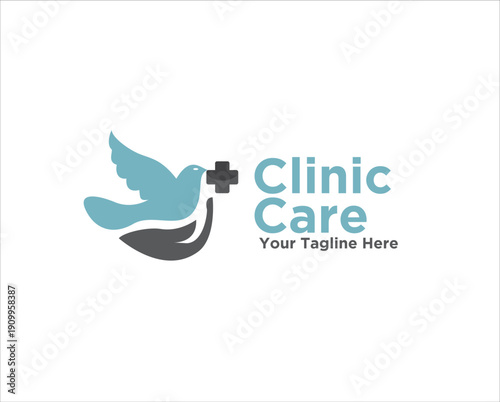 bird and cross with hand care for health care logo