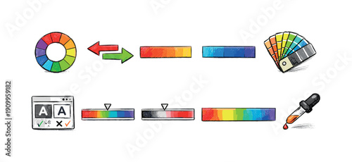 Color palette tools flat icon set. Essential design and color picker flat icons collection.