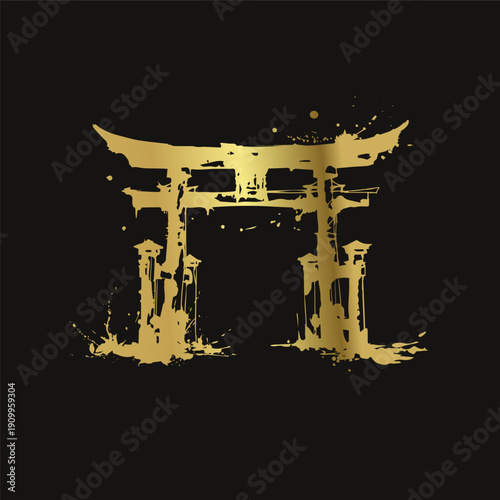 torii shinto gate japanese chinese vector ink traditional asian golden design isolated