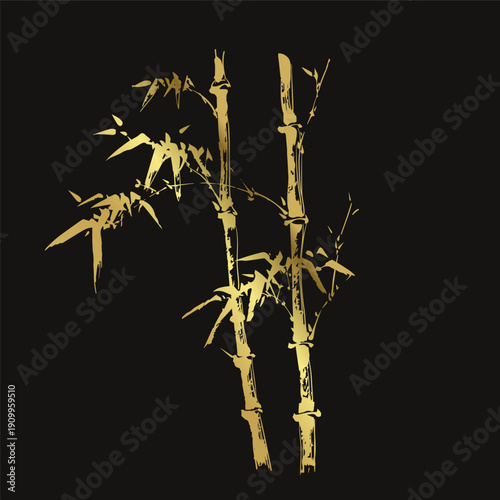 bamboo japanese chinese vector ink traditional asian golden design isolated