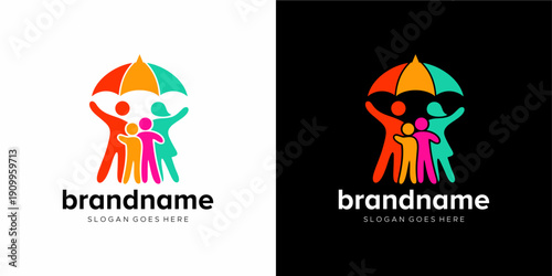 Colorful family insurance logo, family planning logo illustration with umbrella