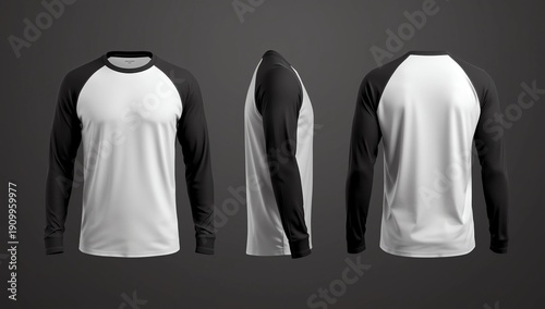 Long sleeves raglan t-shirt mockup, 3d illustration, 3d rendering 