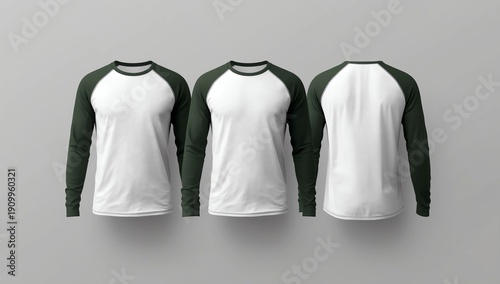 Long-sleeves raglan t-shirt mockup, 3d illustration, 3d rendering