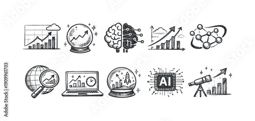 Data analysis and science icon set. Linear technology and innovation icons
