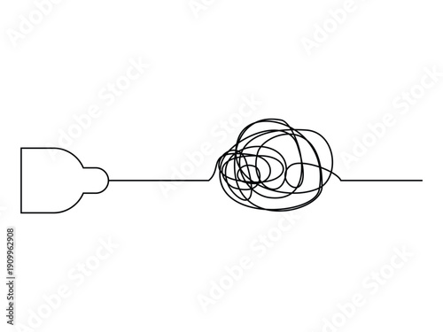 continuous line drawing of tangled wires electric plugs symbol, vector illustration, isolated on transparent background