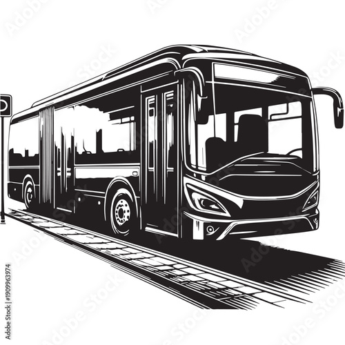 Black Bus waiting Silhouette Vector, High Quality Illustration on White Background