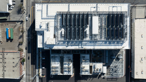 Afternoon sun shines on a data center facility in Vernon, California, USA.