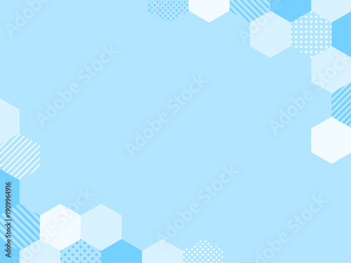 水色のドットとストライプ柄の六角形の飾りのフレームの背景