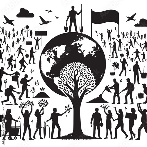 Black Climate action Silhouette Vector, High Quality Illustration on White Background