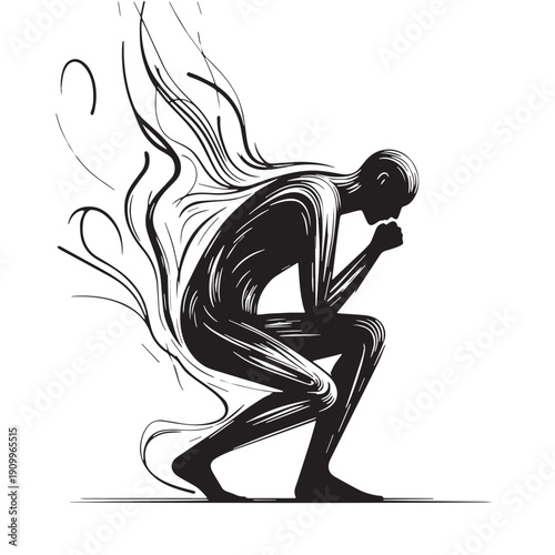 Black Anxiety concept pose Silhouette Vector, High Quality Illustration on White Background