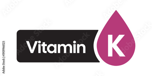 Professional Vitamin K Supplement Icon – High-Contrast Magenta Nutrient Droplet and Label Graphic