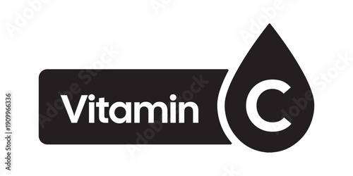 Professional Monochrome Vitamin C Supplement Icon – Minimalist Black and White Nutrient Droplet Graphic