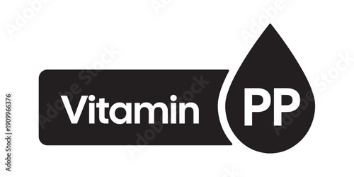 Professional Monochrome Vitamin PP Supplement Icon – Minimalist Black and White Nutrient Droplet Graphic