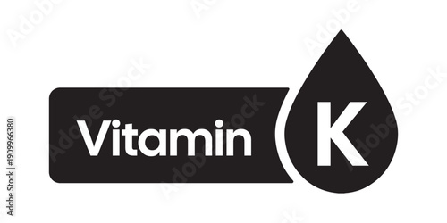Professional Monochrome Vitamin K Supplement Icon – Minimalist Black and White Nutrient Droplet Graphic