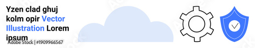 Cloud surrounded by a security shield and gear emphasizing tech protection, efficiency, and trust. Ideal for cybersecurity, cloud storage, data management, IT services, software, innovation simple