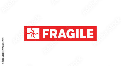 Fragile Warning Label With Cracked Symbol Red Rectangle.