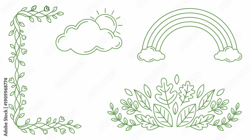 Fototapeta premium Nature inspired illustrations with rainbow. Spring Vector Packs. EPS Editable