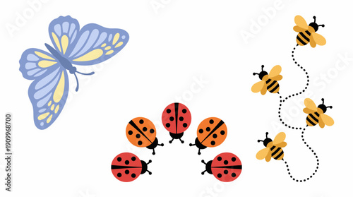 Insects ladybugs bees butterfly illustration. Spring Vector Packs. EPS Editable