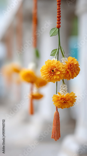 Vibrant hanging flower garlands vertical animation for festive decoration