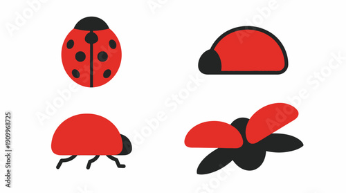 Ladybug icons in different poses. Spring Vector Packs. EPS Editable