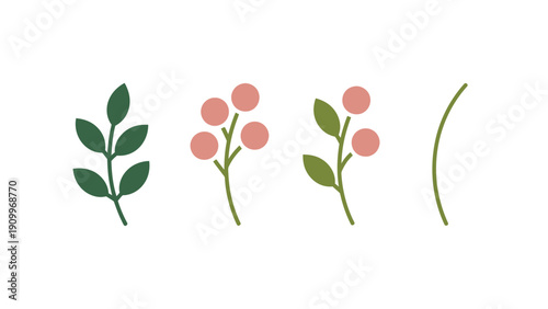 Minimalist illustration of pink flowers and leaves. Spring Vector Packs. EPS Editable
