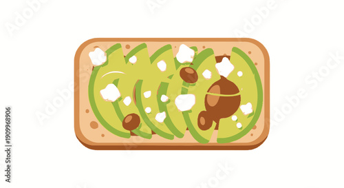 Avocado Toast Illustration with Feta and Balsamic Glaze