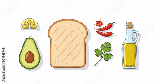 Avocado Toast Ingredients: Fresh Lemon, Chili, Cilantro, and Olive Oil