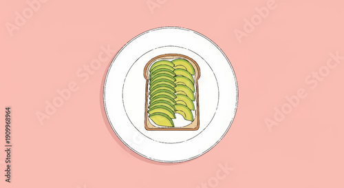 Avocado Toast on White Plate - Healthy Breakfast Minimalist Illustration
