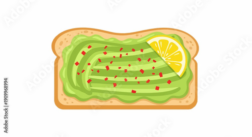 Avocado Toast with Lemon and Chili Flakes on White Background