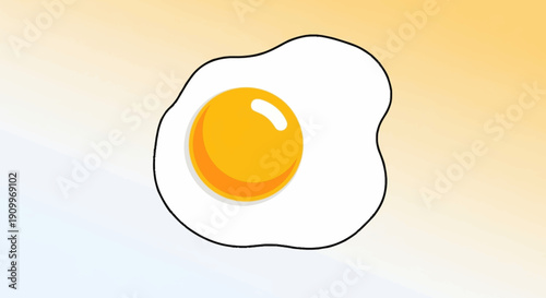 Cartoon Fried Egg with Bright Yellow Yolk on Graded White and Yellow Background