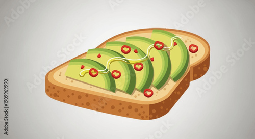 Healthy Avocado Toast with Chili Flakes Flat Design Illustration