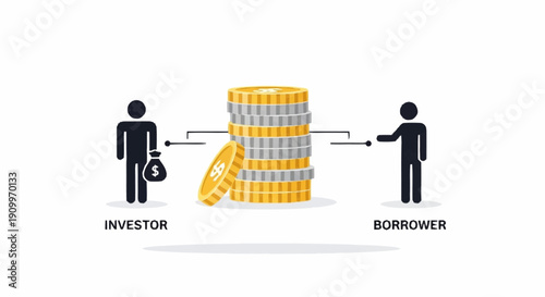 Investor and Borrower Concept with Money Stack and Stick Figures