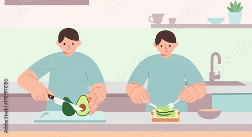 Man Preparing Fresh Avocado Toast in a Modern Kitchen